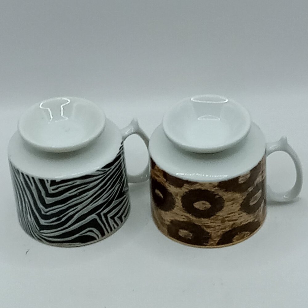 Jungle Theme 80s Leopard Zebra Ceramic Coffee Pedestal Cups 8oz Barware 2 pc - Picture 9 of 10